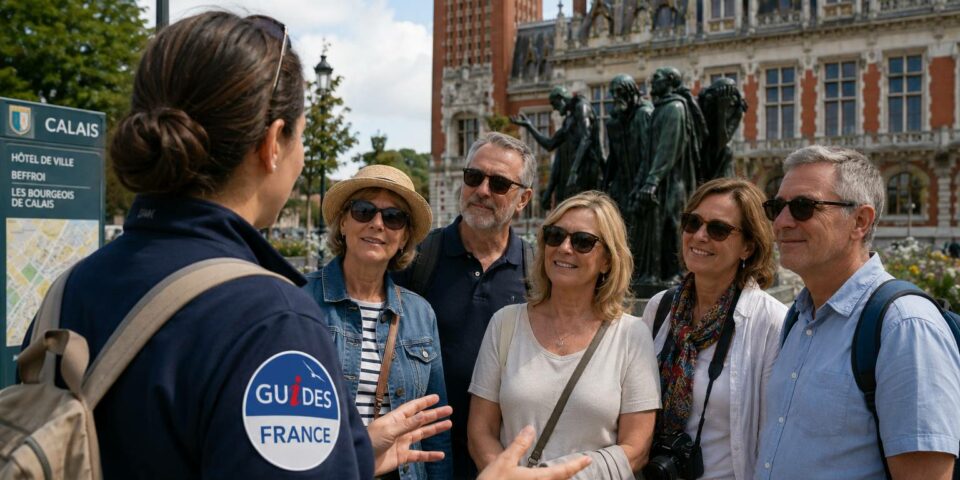 Burghers of Calais statue with tourists